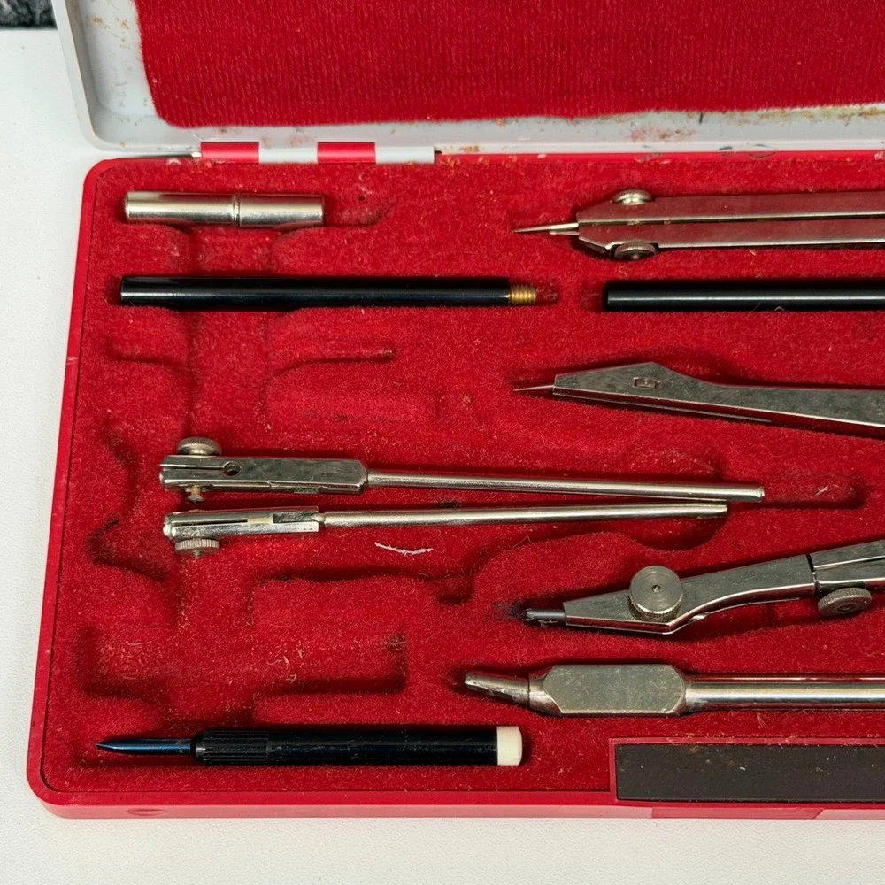 Vintage‎ Carroll 1109 Drafting Tool Set Compass Geometry Kit West Germany Case
